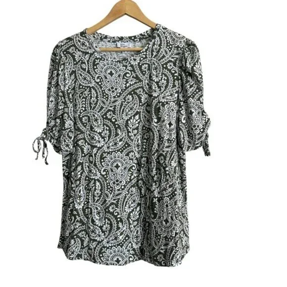 Kim Rogers Paisley Print Green and White Women's Top Size Small - Picture 8 of 8
